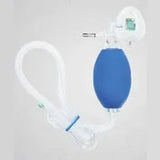 Manual resuscitator with blue self-inflating bag, mask, and oxygen tubing for respiratory support