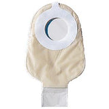 One-piece beige ostomy bag with adhesive barrier and drainable closure for medical use
