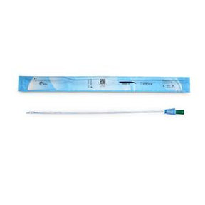 Sterile medical catheter with green connector and individual packaging for home use