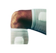 Elastic knee support sleeve on a bent leg for joint pain relief and injury recovery