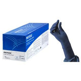 Box of Protexis surgical gloves with a hand wearing a black nitrile glove