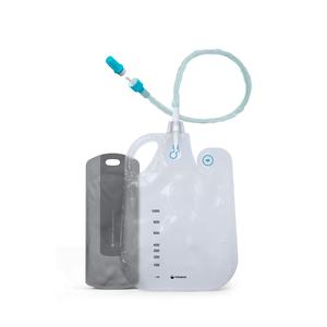 Urine drainage bag with clear tube and graduated measurement markings for medical use