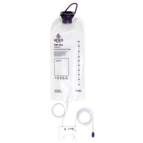Vesco top-fill enteral feeding bag with tubing for medical nutrition delivery