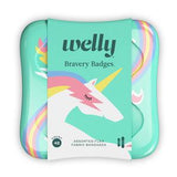 Welly Bravery Badges assorted fabric bandages tin with unicorn and rainbow design