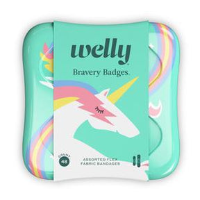 Welly Bravery Badges assorted fabric bandages tin with unicorn and rainbow design