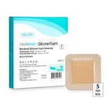 MedVance silicone foam bordered dressing 3x3 inch, box and individual wound care pad, 5 per box