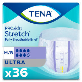 TENA ProSkin Stretch Ultra Incontinence Brief, Heavy Absorbency, Unisex, Medium/Regular, 33" - 52"
