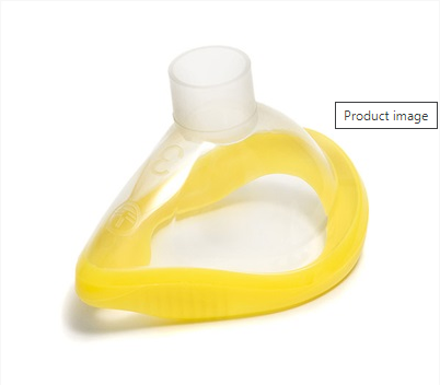 ClearLite transparent anesthetic mask with soft yellow silicone seal on white background