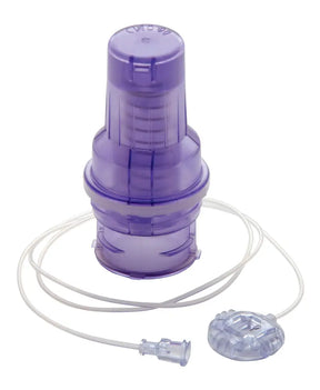 Purple insulin infusion set with tubing and plastic connector for diabetes management
