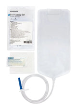 Disposable enema bag kit with tubing, blue tip, soap packet, and instructions