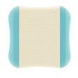Square hydrocolloid wound dressing with grid pattern and blue adhesive borders