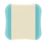 Square hydrocolloid wound dressing with grid pattern and blue adhesive borders