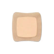 Square beige medical adhesive wound dressing with border on white background
