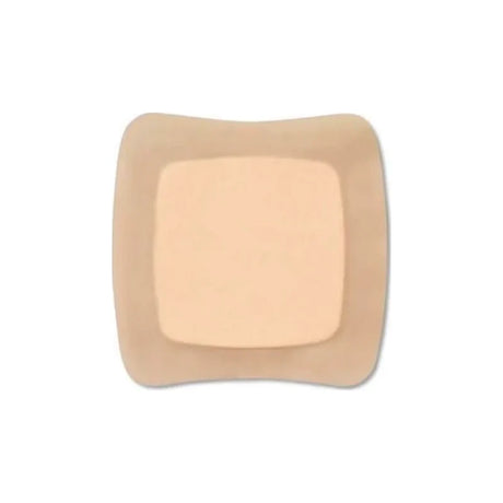 Square hydrocolloid adhesive wound dressing for medical use on white background.