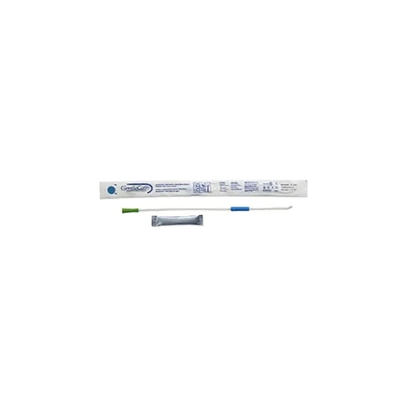 Sterile intermittent urinary catheter with lubricating gel packet and packaging