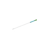 Sterile intermittent catheter with green and blue handle on white background
