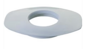Gray circular ostomy barrier with central opening for medical supply use