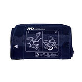 Black blood pressure cuff with measurement guide and arm placement instructions