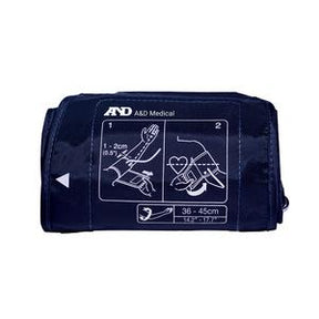 Black blood pressure cuff with measurement guide and arm placement instructions