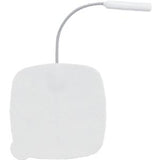 Square medical electrode pad with attached lead wire on white background