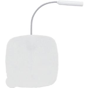 Square medical electrode pad with attached lead wire on white background