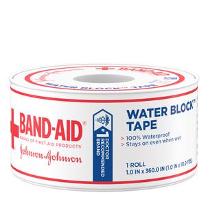 Band-Aid Water Block tape roll for waterproof medical bandaging, 1 inch wide, doctor recommended