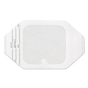 Transparent adhesive medical dressing for wound care on white background