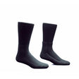 Pair of black crew-length medical socks on a white background