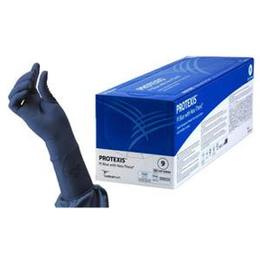 Nitrile exam glove and blue Protexis glove box for medical supplies