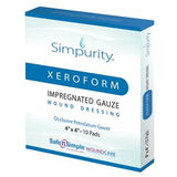 Box of Simpurity Xeroform impregnated gauze wound dressing, 4x4 inch, 10 pads