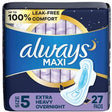 Always Maxi Size 5 Extra Heavy Overnight pads package, 27 pads, leak-free comfort