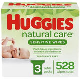 Huggies Natural Care Sensitive Wipes box, 528 wipes, baby, plant-based, fragrance free