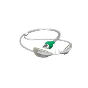 Clear oxygen nasal cannula with green connector, medical tubing for respiratory support