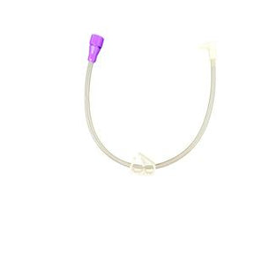 Medical extension tube with purple cap and clamp for home medical supplies