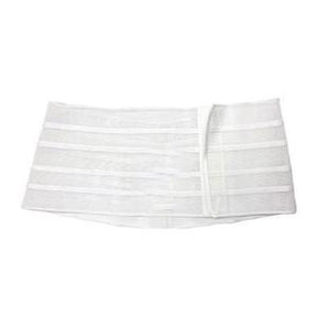 White medical abdominal binder with adjustable velcro closure for support and recovery
