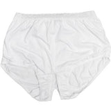 White adult incontinence brief with elastic waistband, medical supply product