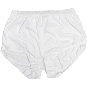 White adult incontinence brief with elastic waistband, medical supply product