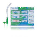 tracheostomy care kit with cleaning and suctioning supplies arranged in clear packaging