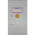 Ostomy care starter kit with barrier ring, measuring guide, and pink clamp on white background