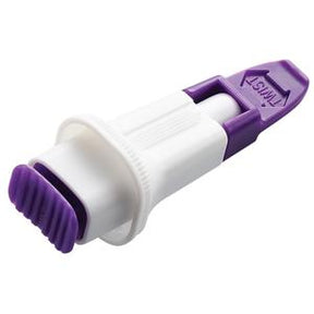 Purple and white medical lancet device for home blood glucose testing