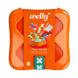 Orange Welly first aid kit with assorted bandages and medical supplies for home care