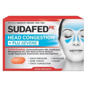 Sudafed PE Head Congestion and Flu Severe medicine box for sinus and chest relief