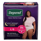 Depend Night Defense large adult underwear, 14-pack, for nighttime leakage protection