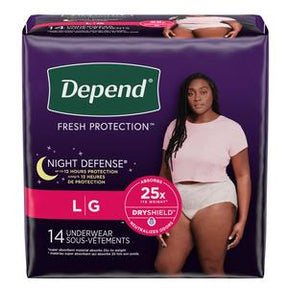 Depend Night Defense large adult underwear, 14-pack, for nighttime leakage protection