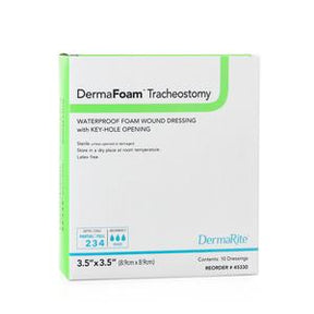 DermaFoam tracheostomy waterproof foam wound dressing box, 3.5 x 3.5 inches, sterile