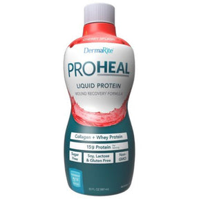 DermaRite PROHEAL liquid protein wound recovery formula bottle, collagen and whey protein