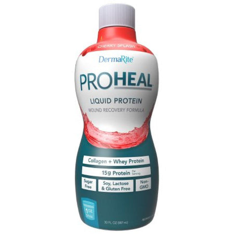 DermaRite PROHEAL liquid protein wound recovery formula bottle, collagen and whey protein