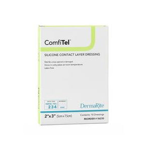 ComfiTel silicone contact layer dressing box, sterile wound care medical supply, 2x3 inch