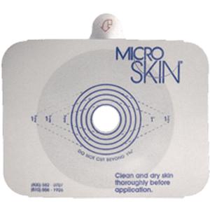 MicroSkin medical adhesive patch with circular cutout, used for secure ostomy appliance attachment