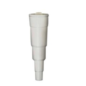 White plastic medical tubing connector on plain background